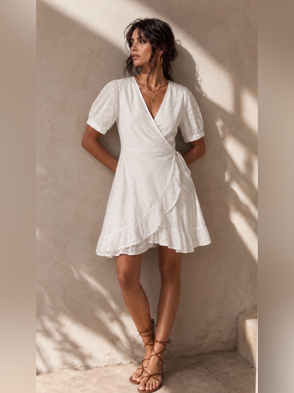 White Eyelet Wrap Dress
